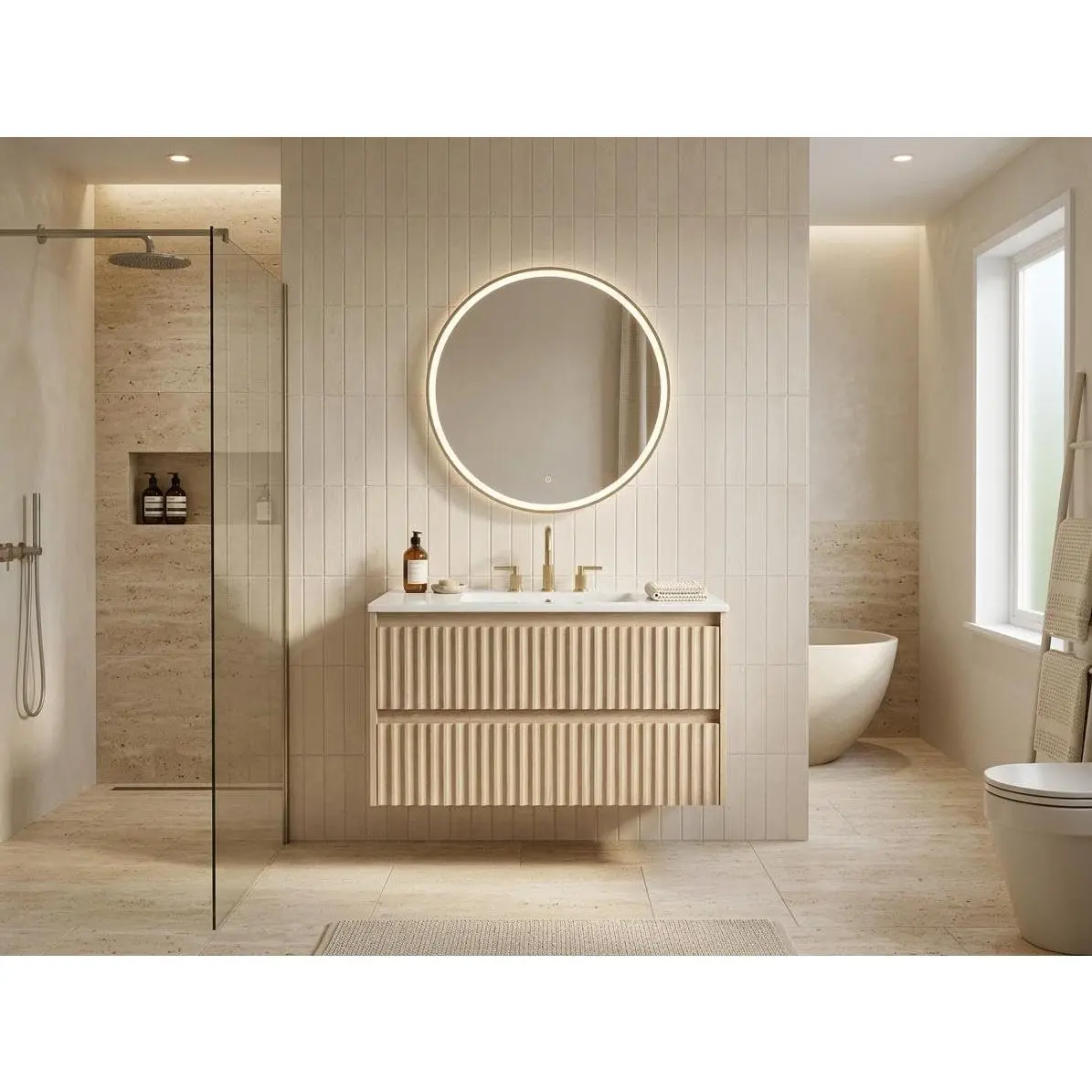 Garvee 24-Inch Wall-Mounted Floating Vanity - Double Drawers, Waterproof PVC Wavy Board, White Ceramic Basin (4" or 8" 3-Hole), Natural Wood/Black Finish, Compact Space-Saving for Small Bathrooms, Modern Minimalist Bathroom Fixture Accessories