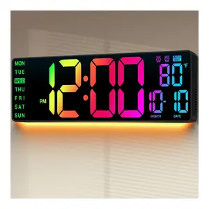 16.5" Large Digital Wall Clock RGB LED Display with Remote Big Numbers, Date & Temperature Display