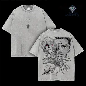 Limited Retro Heavy Limited Kurapika vs Chrollo Hunter X Hunter Anime Double Printed Vintage Oversized Washed Tee Unisex Oversize Anime Manga Washed Heavyweight Cotton T-shirt, Gift For Anime Fan, Anime Lover