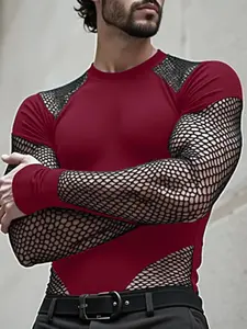 Men's Bodysuit Long Sleeve Fishnet Design All Seasons Wear 2026 Breathable Soft Lightweight Stretchy Basic Trendy Nightwear Clubwear