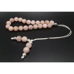 Pink Moonstone on Sterling Silver Komboloi - Greek Worry Beads