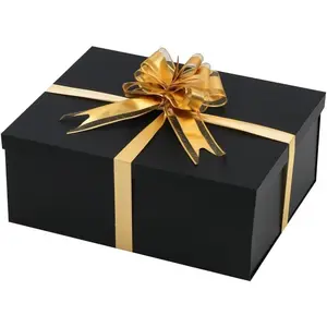Black Large  Box 1 count 15x12x6 inch,luxury  Box with Lid for Birthday Christmas Valentine's Day Mother's Day (Includes Pull Bows,Card,Envelope,Filler)