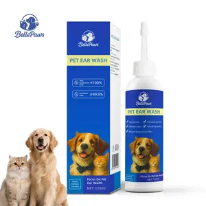 BellePaws Pet Finger Cleaning and Ear Cleaner - Herbal Formula for Dogs & Cats - 120ml Gentle Ear Care Solution - Relieves Itchy Ears & Removes Odor - Wipes 60pcs | Chamomile, Honey & Aloe | Gentle Multi-purpose Wipes for Ears, Teeth