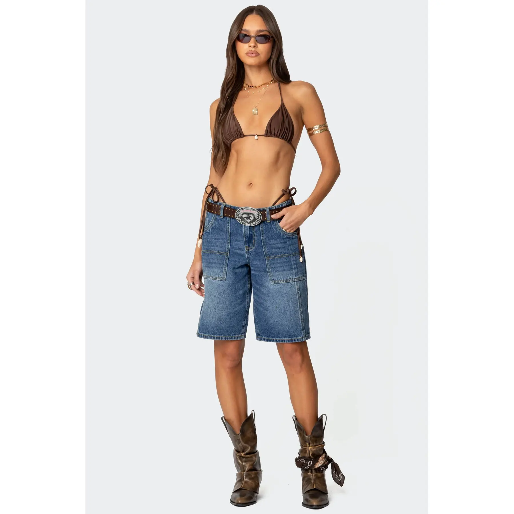 Tris Low Rise Denim Bermuda Shorts