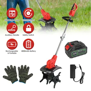 21V Cordless Tiller - 550W 300RPM, 16 Steel Tines, 9-in Width/Depth 4000mAh Battery