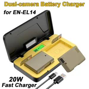 1Pcs EN-EL14 camera battery charger, supports PD20W fast charging - dual slot simultaneous charging, LCD display charging status, suitable for Nikon EN-EL14 batteries and compatible with: Nikon cameras D3100, D3200, D3300, D3400, D3500, D5100, D5200 (char