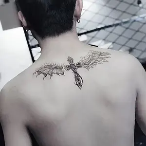 6 large herbal tattoo stickers, suitable for Halloween costumes and role-playing, including 1 wing element and 5 random styles, lasting 7-15 days, waterproof and wear-resistant, realistic effect, suitable for those who are afraid of pain and don't want ta