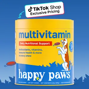 Happy Paws: 10 in 1 Multivitamin for Dogs, 100 Lamb-Flavored Soft Chews, Essential Vitamins for Skin, Coat, Digestion, Mobility, Overall Health