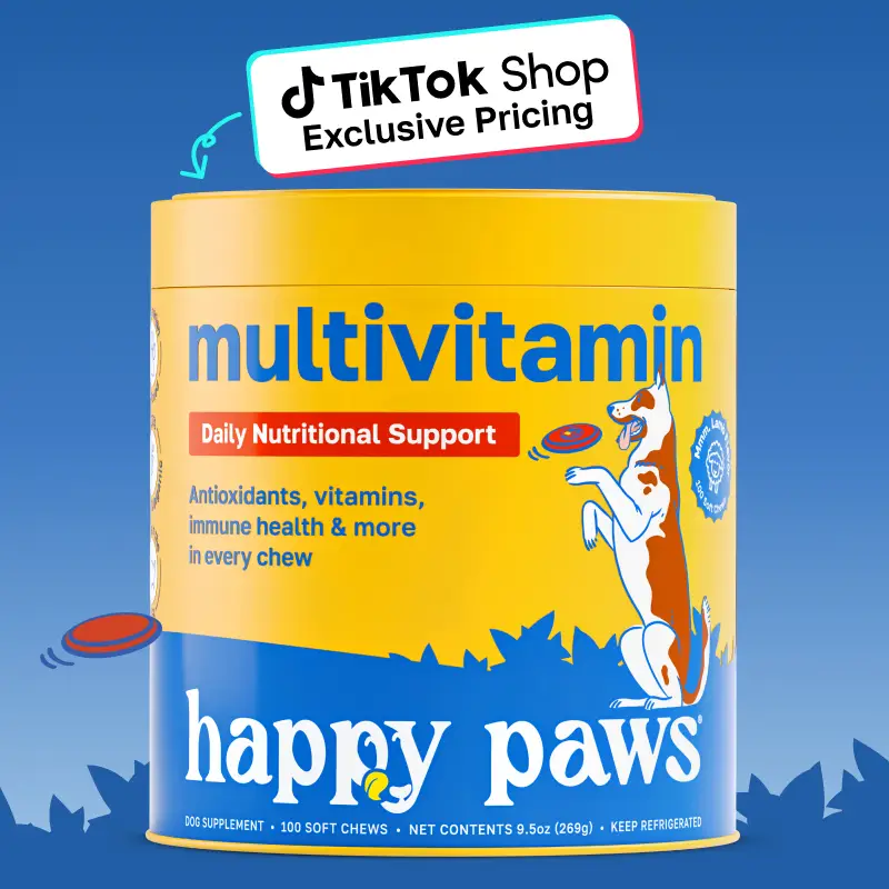 Happy Paws: 10 in 1 Multivitamin for Dogs, 100 Lamb-Flavored Soft Chews, Essential Vitamins for Skin, Coat, Digestion, Mobility, Overall Health