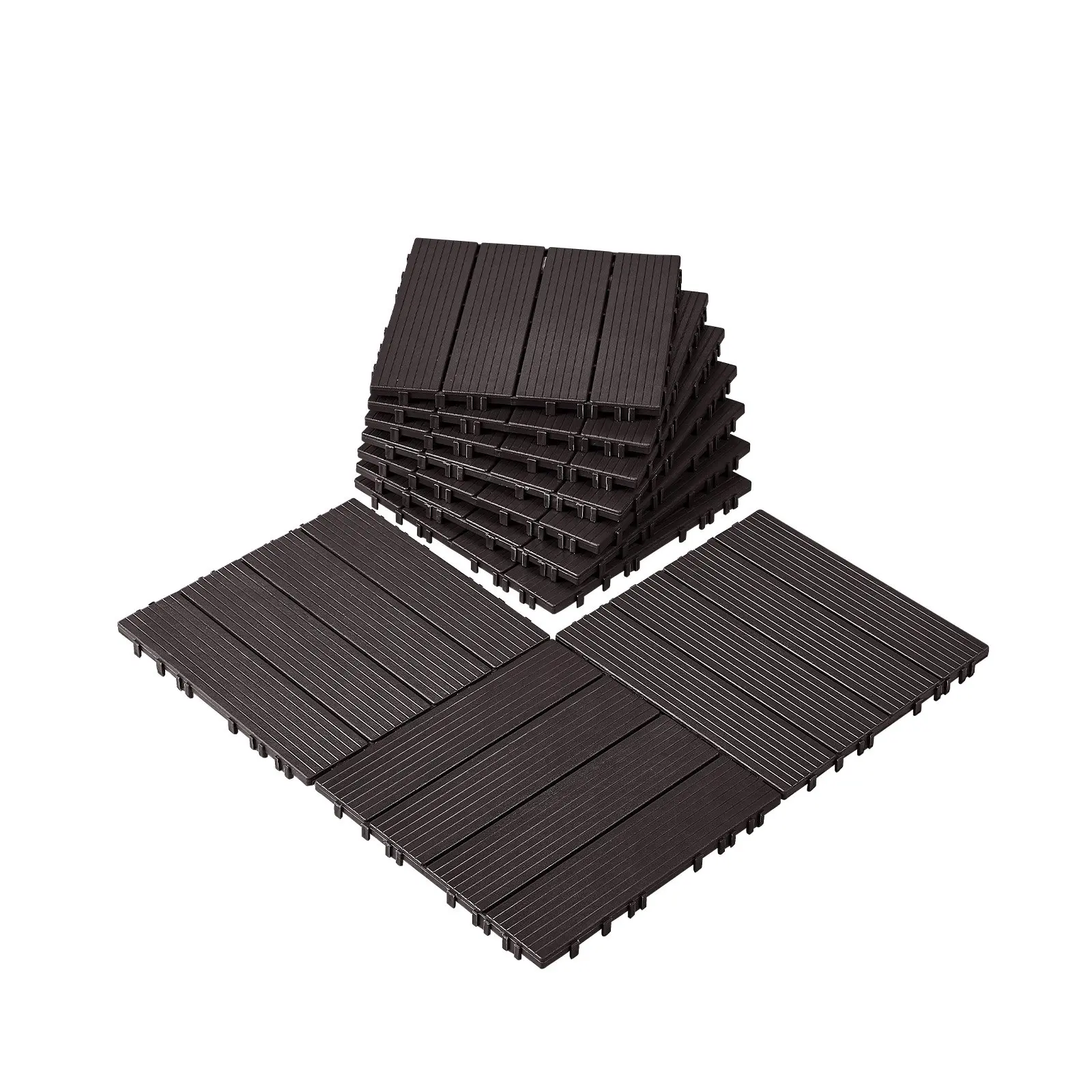 VEVOR Interlocking Deck Tiles, 10 Pack 12"x12" 10 sq.ft Slip-Proof Wood-Like Plastic Waterproof Flooring (11.8x11.8x0.8 in), All-Weather Outdoor/Indoor Use for Patio, Balcony, Poolside, Dark Brown