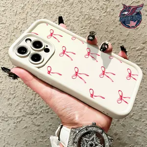 Cute Pink Bow Ribbon Coquette Aesthetic Pattern for iPhone 17 16 15 14 Pro Max 13 12 11 Air XR XS Plus Slim Shockproof Protective TPU Cas