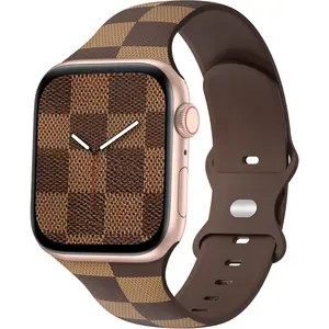 WBA-083 Luxury Checkered Designer Bands Compatible with Apple Watch Band 42mm 44mm 45mm 46mm 49mm Women Men,Soft Silicone Sport Strap Replacement Wristbands for iWatch Series 10 9 8 Ultra 7 6 5 4 3 2 1 SE