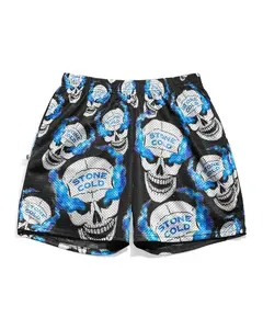 Stone Cold Steve Austin WWE Mesh Shorts All-Over Skull Blue Flame Print Loose Oversized Gym Streetwear Casual Unisex Men Women All Season Sport
