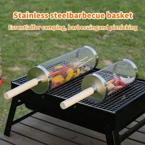 Barbecue netting, rolling barbecue basket, detachable handle, portable outdoor camping barbecue set, heat-resistant design barbecue tool kit, portable outdoor essentials, suitable for gatherings, camping, barbecuing, and picnicking