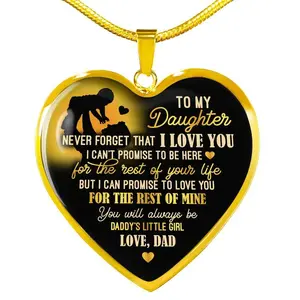 CubeBik From Dad To My Daughter Saying Necklace - Never Forget I Love You Daddy's Little Girl Heart Pendant Necklace (Relist)