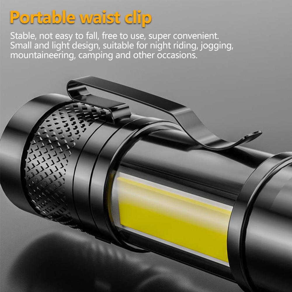 Mini LED Flashlight Pen Clip - Telescopic Zoom, USB Rechargeable, Spotlight & Floodlight, Portable Outdoor Torch for Camping, Hiking, Night Cycling & Home lights Rechargeable Emergency Worklight Handheld Zoomable Flashlight Mini LED Flashlight Pen Clip - Telescopic Zoom, USB Rechargeable, Spotlight & Floodlight, Portable Outdoor Torch for Camping, Hiking, Night Cycling & Home lights Rechargeable Emergency Worklight Handheld Zoomable Flashlight