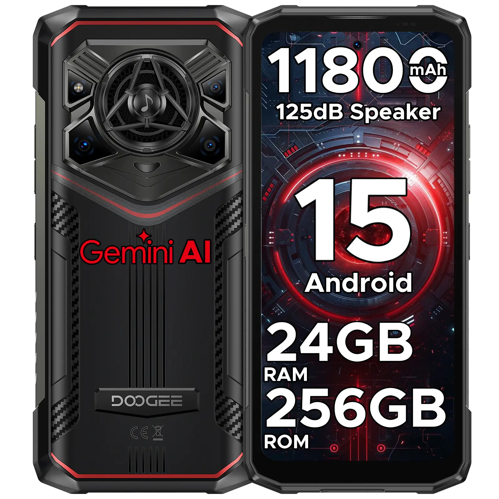 DOOGEE Blade 20 Pro Rugged Phone Unlocked,Android 15,Octa Core,24GB+256GB,11800mAh Rugged Smartphone with 125dB Speakers,6.6" HD Display,50MP+Night Vision Camera,Face ID/Fingerprint/NFC/WIFI6/OTG Audio Charging Device Lens Streaming Cellphone, Mobile