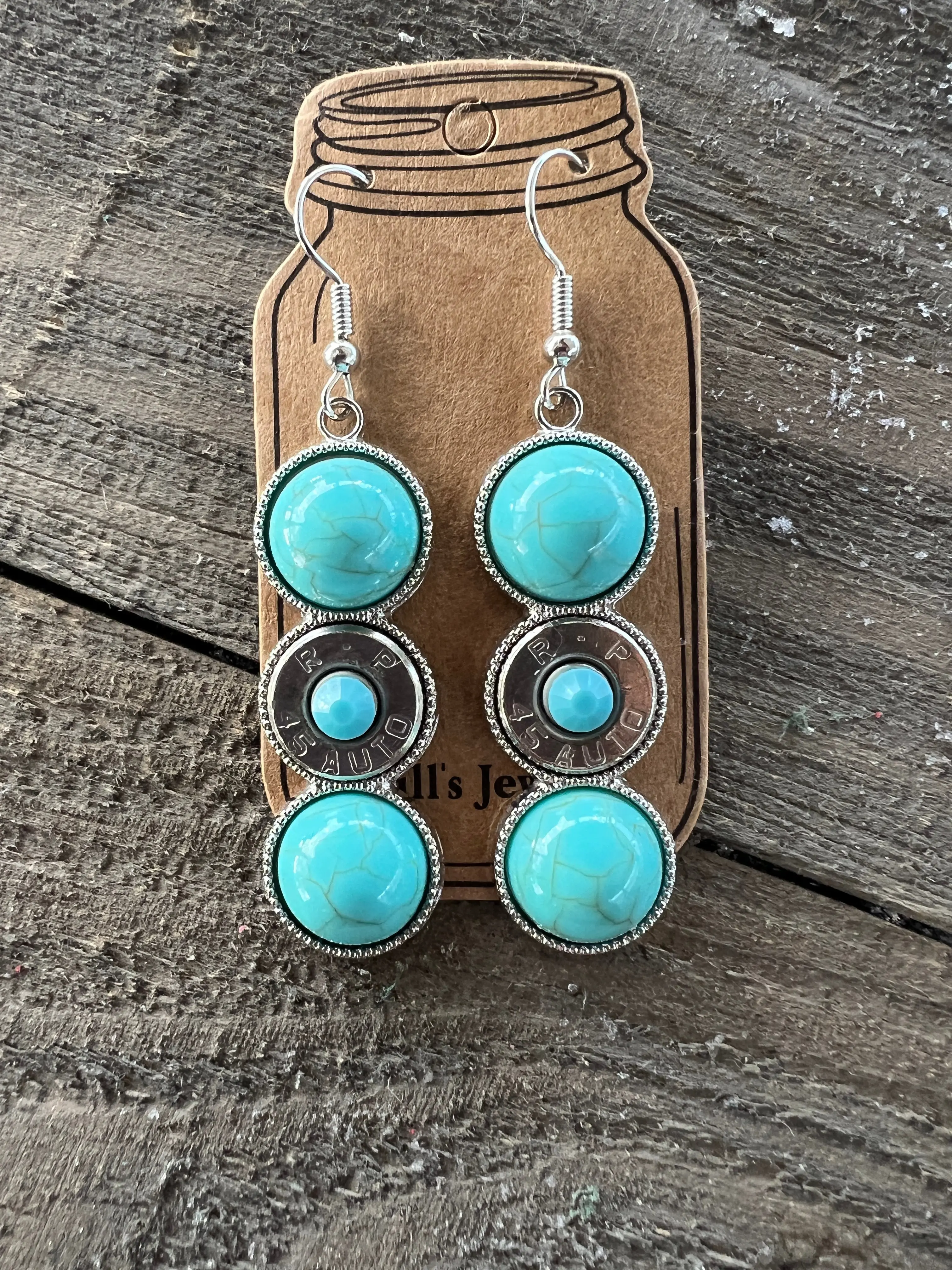 Turquoise 45 caliber triple drop bullet earrings