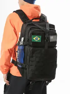 1pc Black tactical MOLLE system backpack, Tactical Backpacks, with multiple compartments, adjustable thick shoulder straps and Velcro compatible design, durable heavy-duty carry on bag, suitable for hiking, camping, traveling, commuting and outdoor