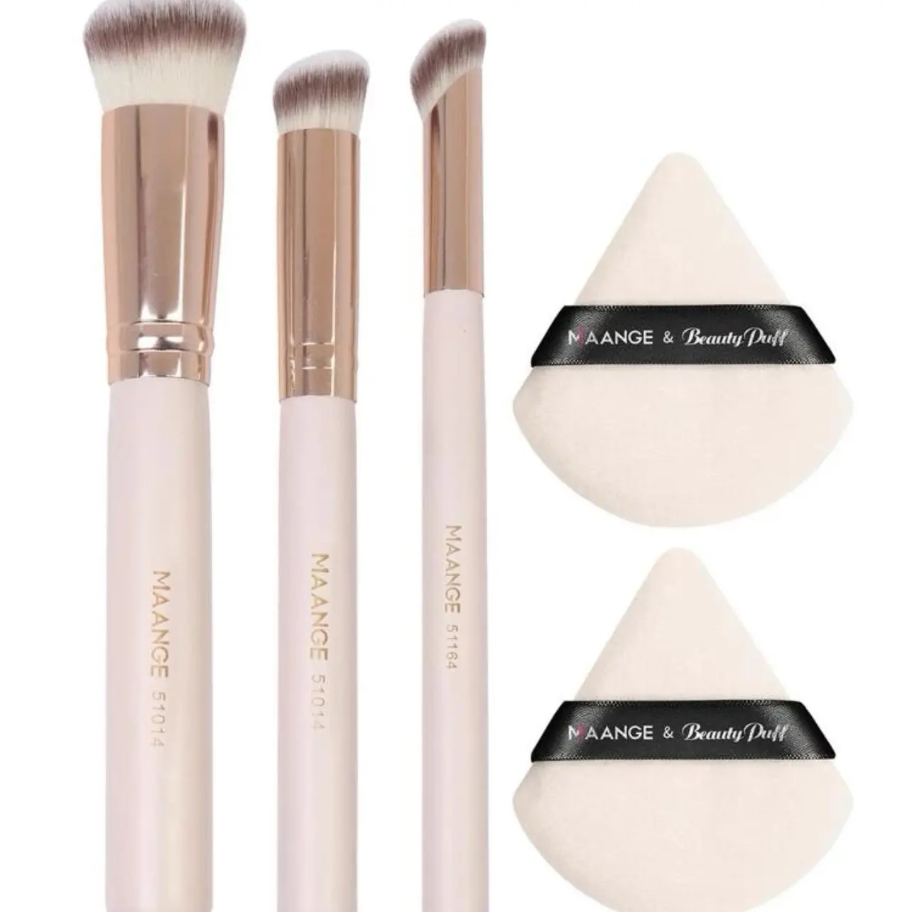 MAANGE Face Brush Set,3pcs Brush+2pcs Triangle Powder Puff, Foundation Brush,Concealer Brush, Soft Brush Hair For Makeup Tools, For Travel, Stocking Stuffers