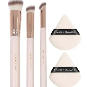 MAANGE Face Brush Set,3pcs Brush+2pcs Triangle Powder Puff, Foundation Brush,Concealer Brush, Soft Brush Hair For Makeup Tools, For Travel, Stocking Stuffers