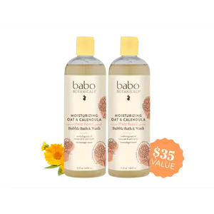 Babo Botanicals Moisturizing Oat & Calendula Bubble Bath & Wash Duo – Made with Plant-Based Ingredients – Comforting Scent of Honey Oat & Warm Vanilla – Dermatologist Tested – 15 fl oz (450 ml) Each