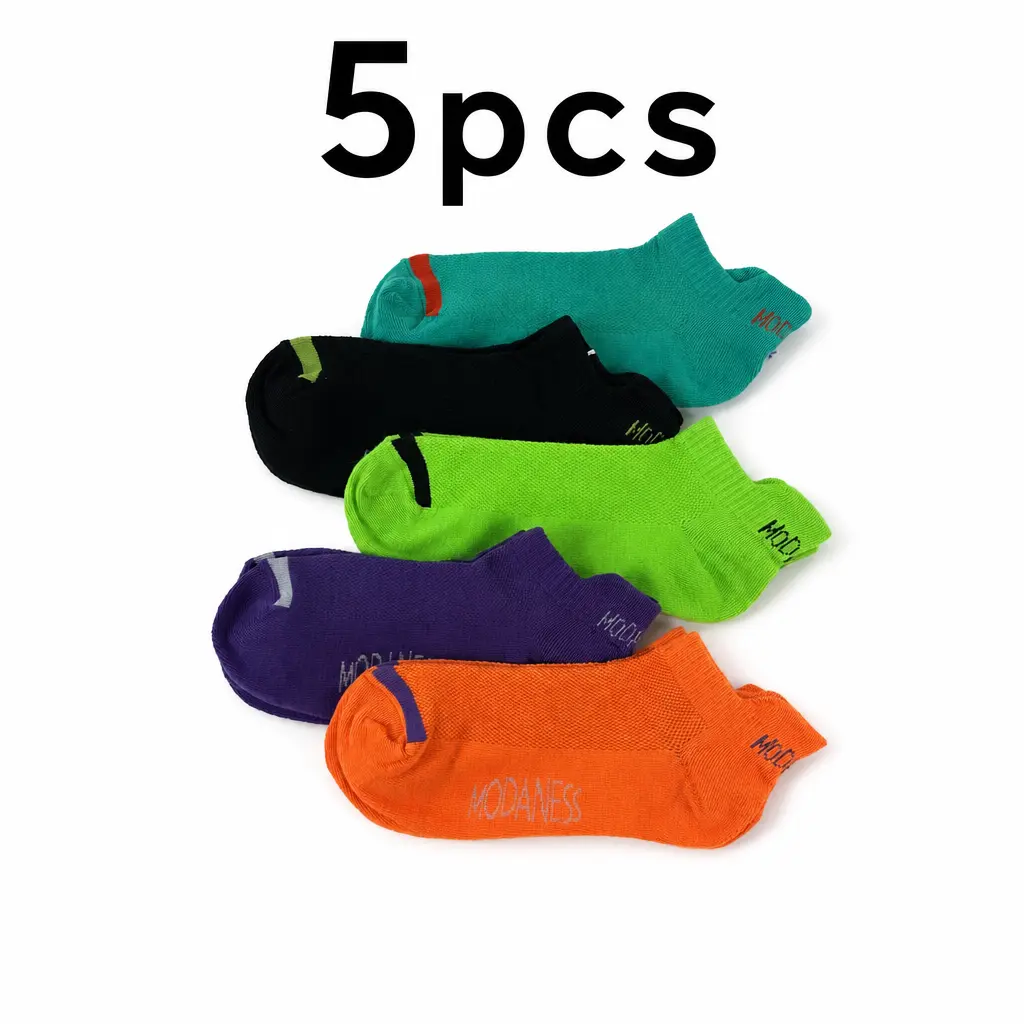 Unisex 5-Pair Colorful Low Cut Socks Set, Short Length Soft Fabric Athletic Ankle Socks, Breathable Shoe Accessory