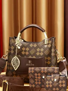 Women's Fashionable Geometric Pattern  Luxury Handbag with Charm & Wallet & Coin Purse, Casual Versatile Shoulder Bag Set for Daily Used, Trendy High-quality Daily Commuting Bag