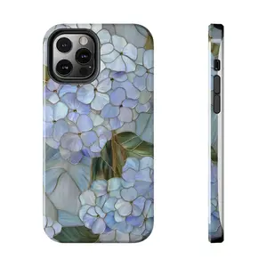 Blue Hydrangea Stained Glass Style Premium Film 2 in 1 Phone Case - Durable, Shock Absorbing and Stylish Protection - Compatible with iPhone 16, 15, 14, 13, 12, 11, Plus, Pro, Pro Max, Perfect birthday gift for friends.