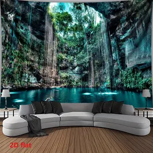 1 oversized cave pool tapestry - tropical paradise backdrop, turquoise water and lush plants, durable polyester hanging decoration, suitable for families, parties, weddings, hotels - Photo booth wall decoration, hotel art painting, Tapestry Wall Mural