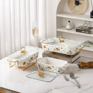 Halloween Pumpkin Ceramic Casserole Dish，Includes Iron Heating Stand & Glass Lid，Oven/Dishwasher Safe & Non-Toxic，Creates Cozy Dining Atmosphere, Safe for Home Kitchen & Hotel Restaurant Use