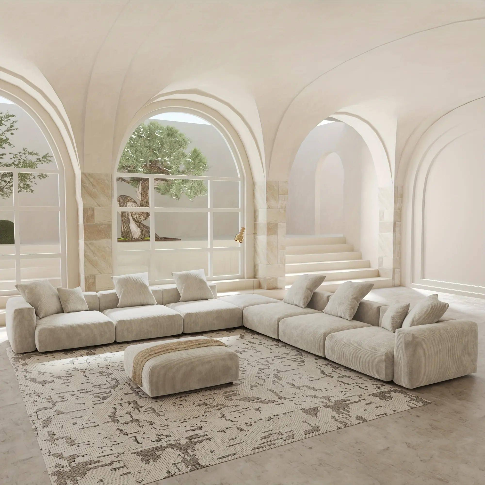 8 Seater Oversized Modular Sectional Sofa with Ottomans, Corduroy V Shaped Reversible Corner Couch, 169.29" Convertible Sofa & Couch Free Combination for Living Rooom