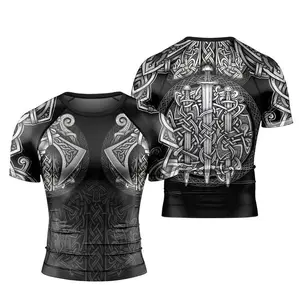 Sword & Shield Viking Men's Rash Guard – Short Sleeve Military-Inspired Norse Design, Perfect for Workout, Outdoor Adventure, and Activewear, Ideal Gift for Viking Fans & Warriors