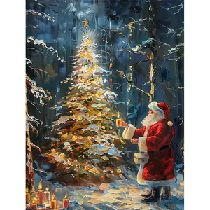 16x20 inches Unframed Santa Claus Acrylic Paint by Numbers DIY Painting Supplies Hand-Colored Retro Christmas Texture Style Niche Healing Fairy Tale Santa Claus Artistic Vibe Suitable for Retro Warm Style/Literary Christmas Style Home Wall Decor