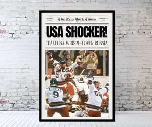 USA Shocker Hockey Poster, Team USA Wins Historic Match Wall Art Print, Vintage Sports Decor