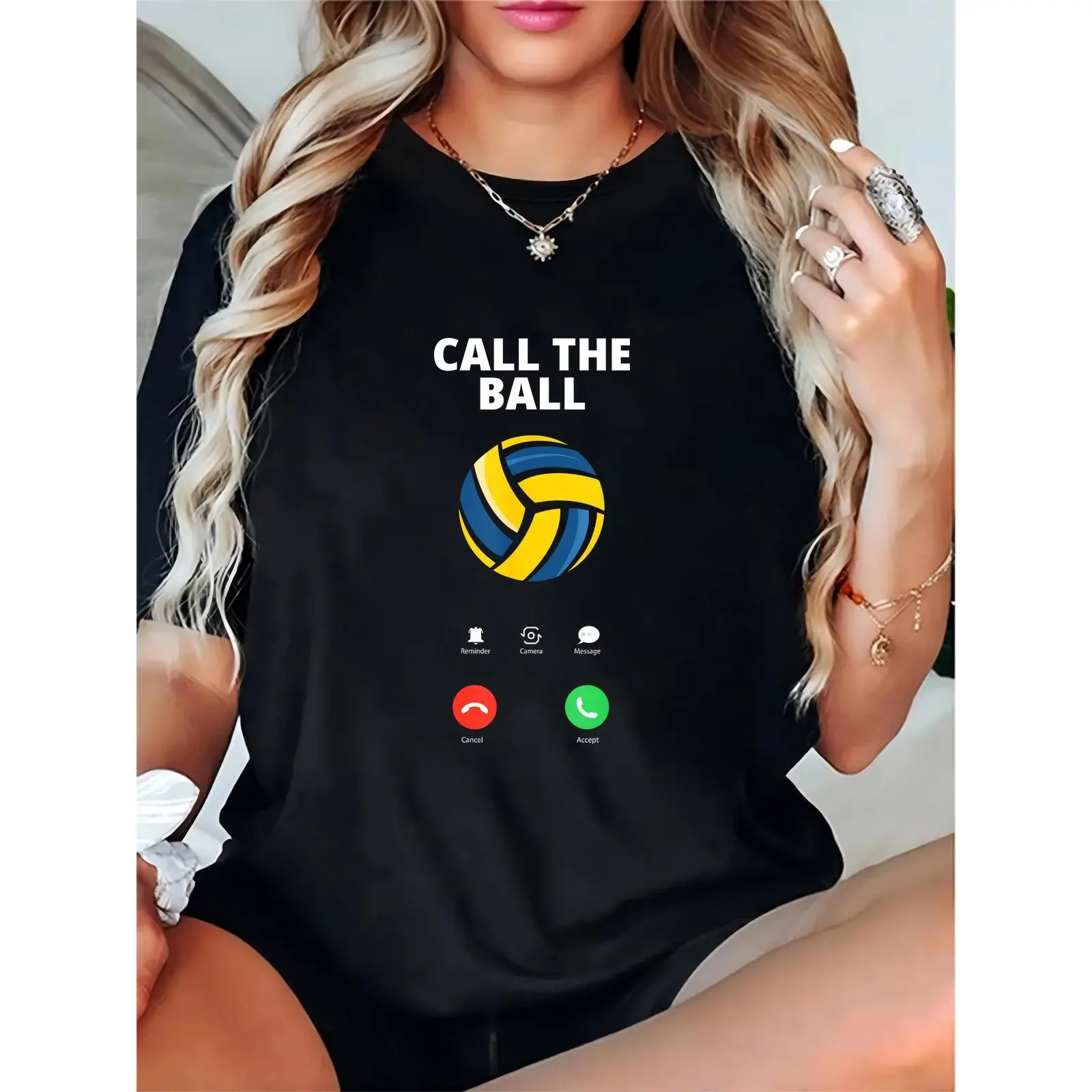 Women’s Black Volleyball T-Shirt: “Call the Ball” with Volleyball & Call Screen Graphic, Ideal for Volleyball Game Day, Training, or Casual Wear