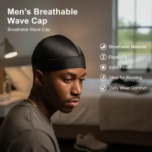 Men's Solid Color Wave Cap, Simple Breathable Elastic Head Wrap for Men, Satin Fashionable Head Wrap for Running, Fitness, Suitable for Men's Daily Use, Fitted Hats Minimalist Headwear