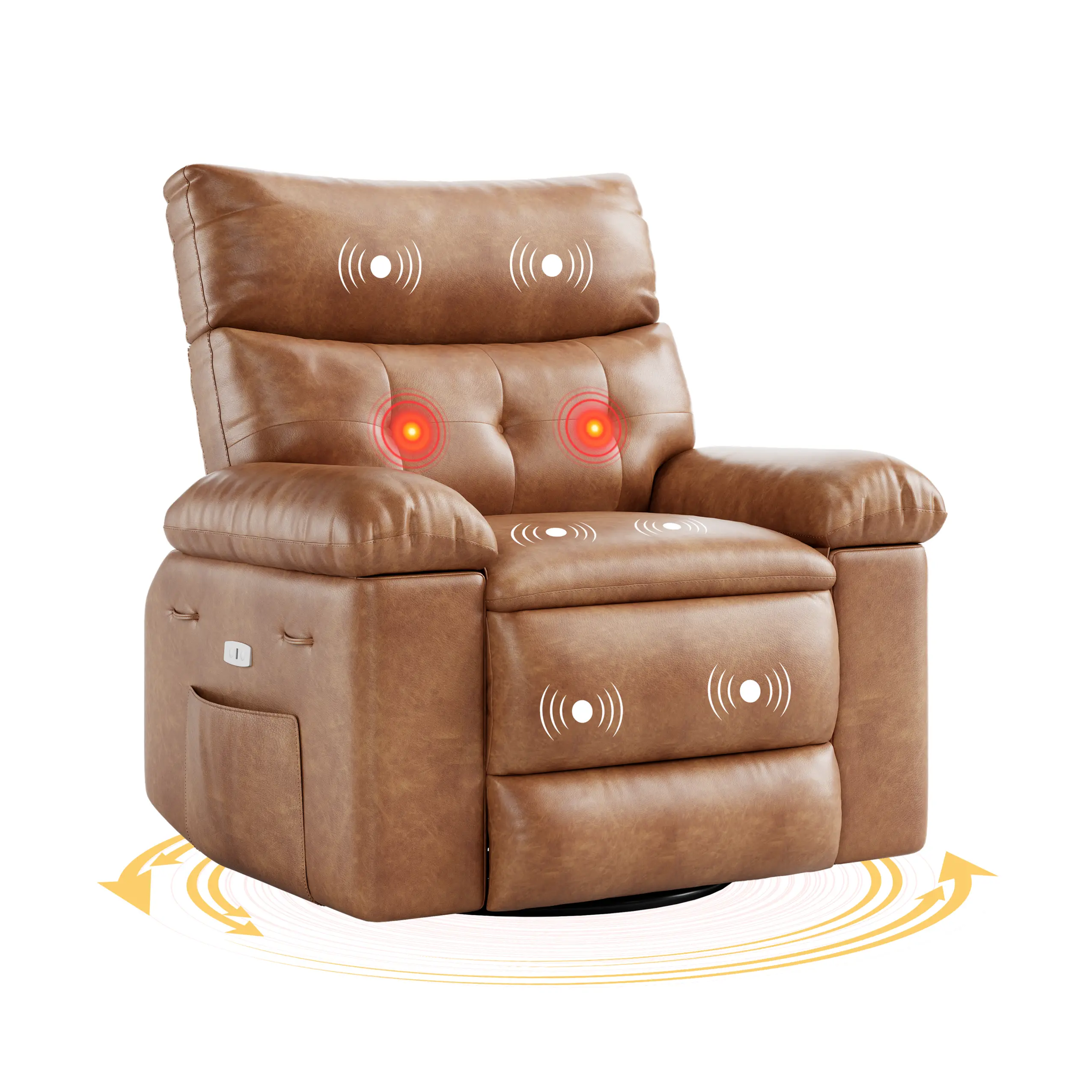 Oversized Leather Manual Swivel Rocker Recliner With Heat And Massage Comfort Arms And Back Single Lazy Chair For Living Room