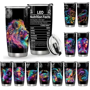 20oz Zodiac Constellation Pattern Tumbler, 1 Count Creative Colorful Water Bottle with Lid & Straw, Drinking Cup for Home Office School