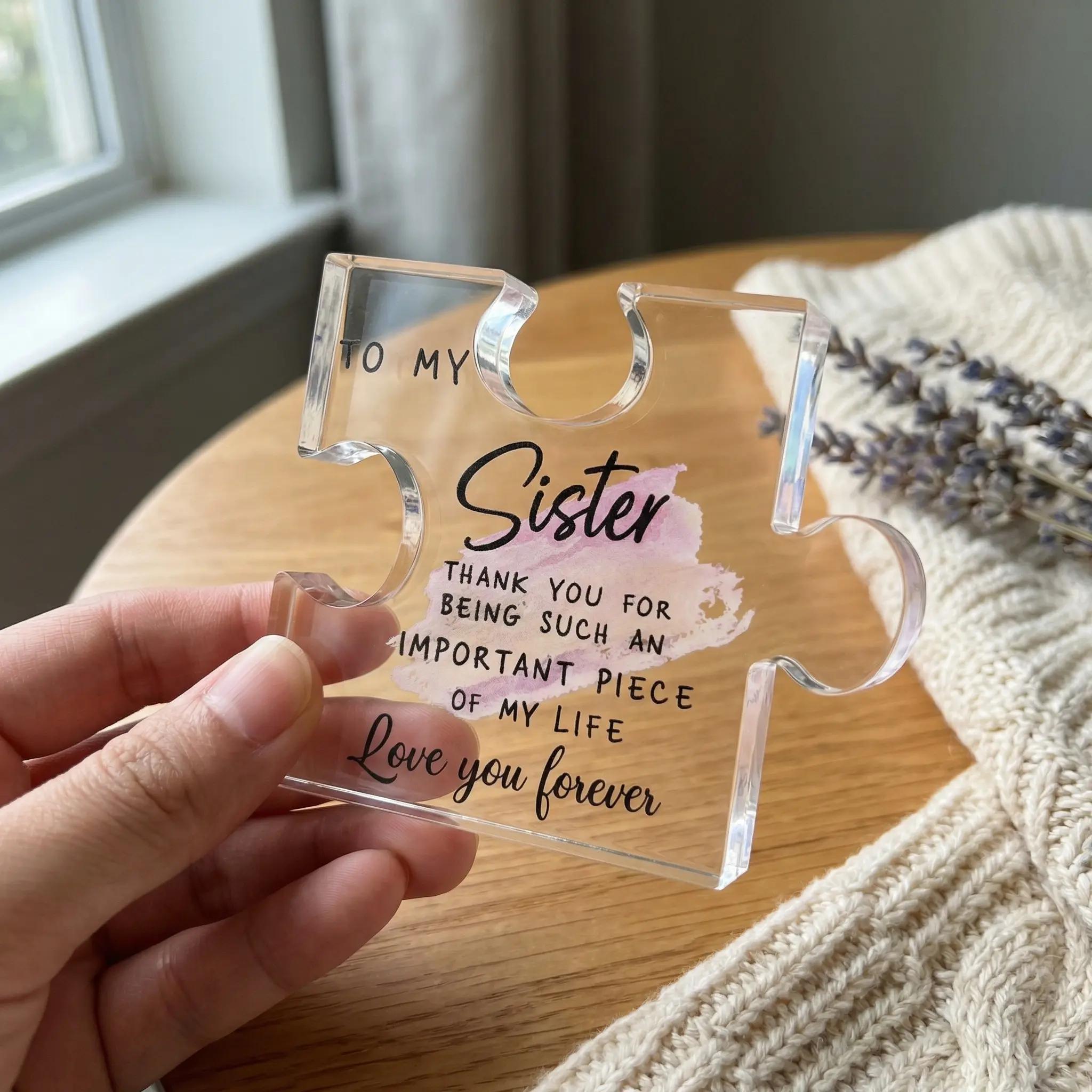 Sisters Acrylic Jigsaw Plaque 3.5×4in Custom Friendship Keepsake Assemblable 2D Puzzle Photography Prop Sentimental Gift for Sisters Best Friends Birthdays Weddings Thanksgiving Christmas