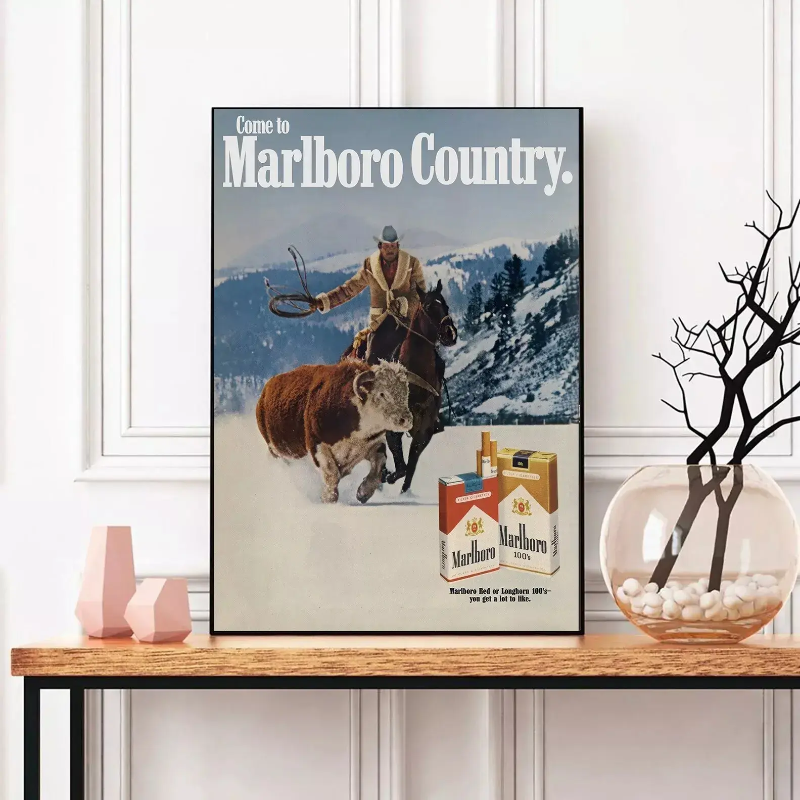 Vintage Marlboro Magazine Snowy Cowboy Ad Matte Poster Print - Vintage Prints Collectibles, Home Inspo Wall Decor, Balcony Wardrobe Plaid-Polka Dot Accent Bedroom Supplies