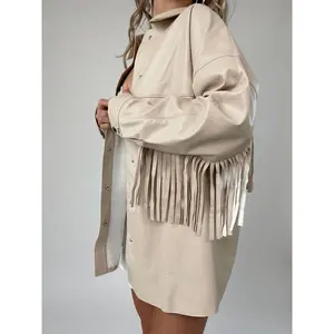 Reign Faux Leather Fringe Jacket // Oatmeal
