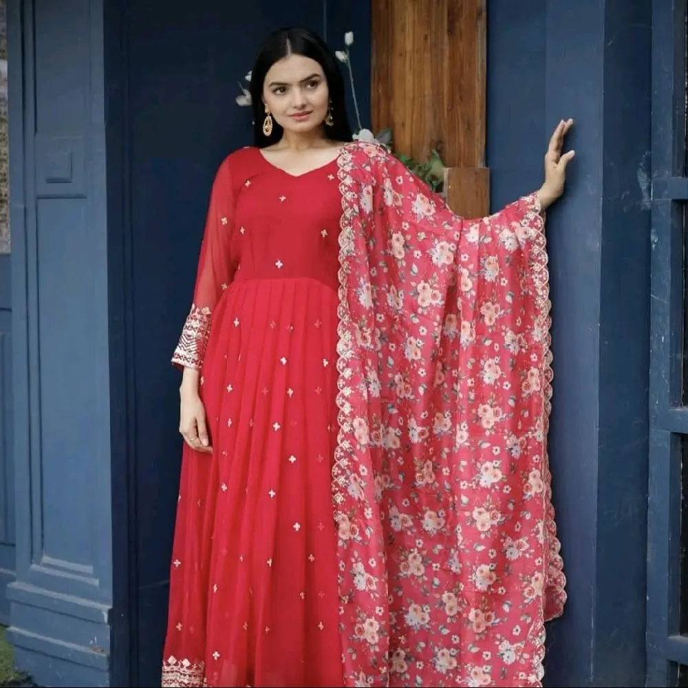 Georgette Anarkali with embroidery zari sequins work