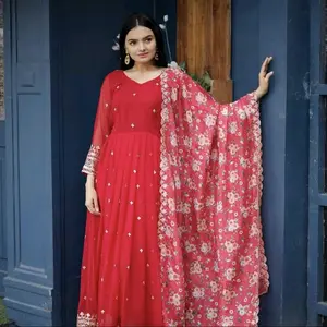 Georgette Anarkali with embroidery zari sequins work