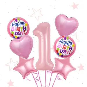Happy Birthday Balloons with Heart & Star Elements, Number 1-9 Balloon Set, Perfect for Birthday Party, Baby Shower, Celebrations, Heart Shaped Balloons, Decoration, Prop