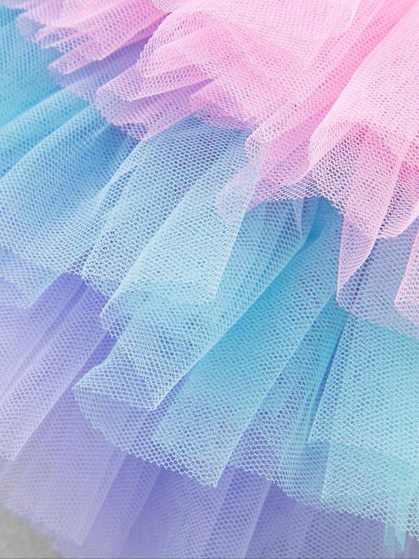 Three-Piece Set Baby Girl's Letter Print Tee & Colorblock Tiered Layer Skirt & Bow Decor Hair Band Set, Cute Butterfly Sleeve Round Neck Top & Tutu Skirt & Hair Band, Infant Toddler Kids Birthday Party Outfits