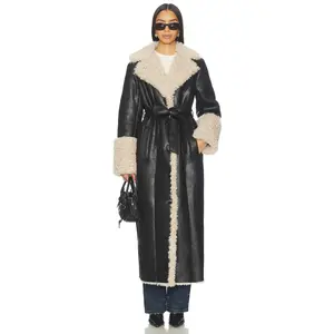 LAMARQUE Polly Faux Fur Trench Coat in Black & Beige
