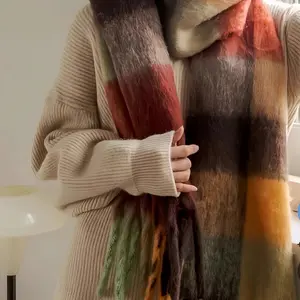 Large Chunky Plaid Scarf Checked Colorful Oversized Scarves Soft Big Cashmere Wool Thick Winter Warm Blanket Women