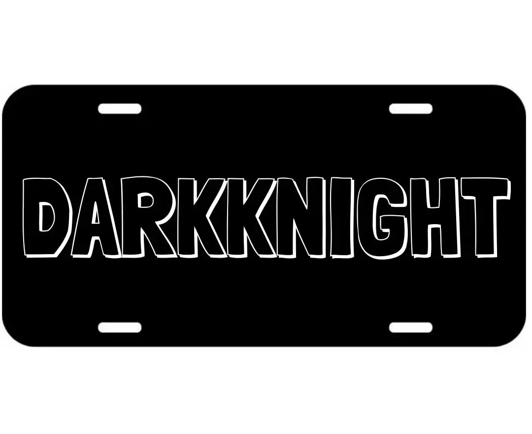 DARKKNIGHT Outlined Font Front License Plate  Matte Black Aluminum Vanity Tag  Batmobile Stealth Blacked Out Car Guy Gift Accessory