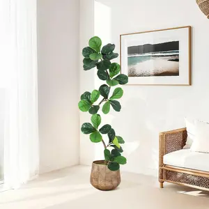 Garvee 5ft Fiddle Leaf Fig Artificial Tree with White Planter, Tall Faux Rubber Plant with Moss for Indoor Home, Office, Living Room Decor, Realistic Floor Potted Tree